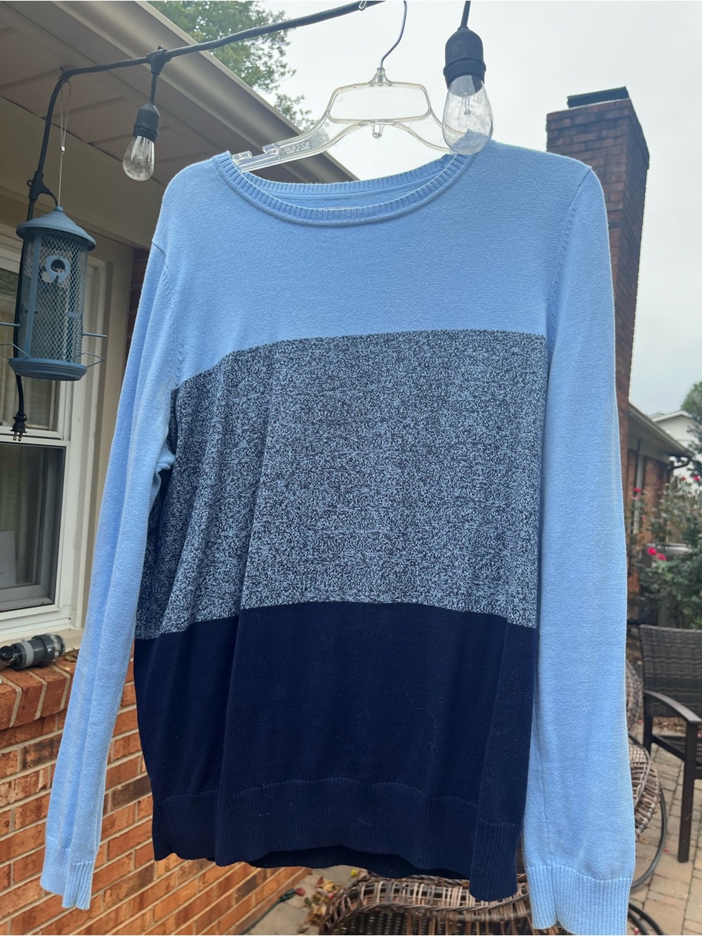 Kim Rogers Light Blue, Heather Gray & Navy Colorblock Crew Neck Sweater